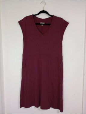Pact Womens Organic Cotton V-Neck Burgundy Dress With Pockets Size M